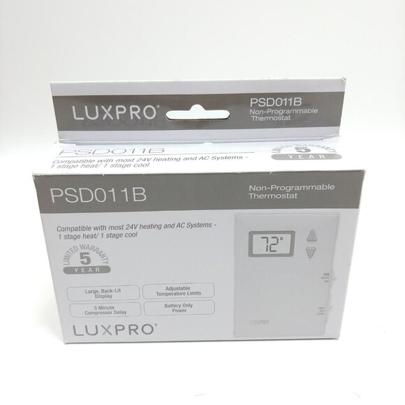 NEW Luxpro Non-Programmable Thermostat PSD011B Battery Only Power Heat Cool - Picture 2 of 4